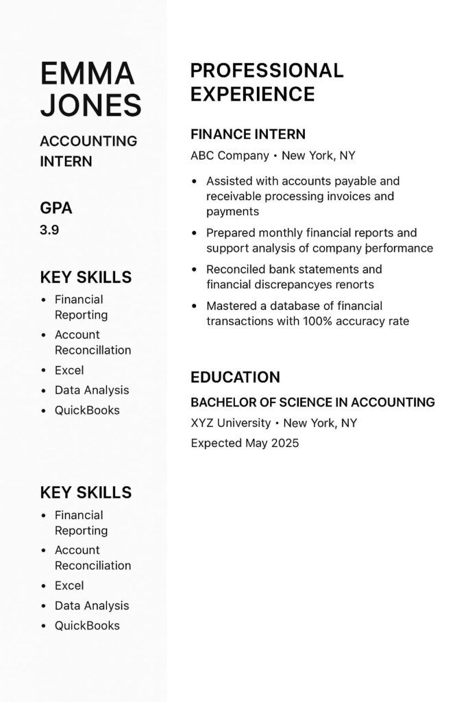 internship resume for freshers